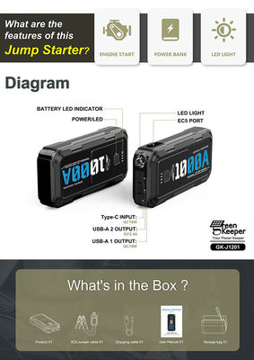 Маленькие автомобили J1201 портативный 12V высокомощный автомобиль Booster Jump Starter для низкой температуры