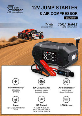 3000A Пиковый ток 4-в-1 портативный стартер 10000-24000mah Power Bank Car Inflator Батарейный бустер
