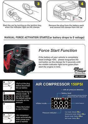 4 в 1 Car Booster Power Bank Jump Starter с встроенным воздушным компрессором и надувателем
