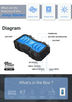 USB1 5V/3A 9V/2A 12V/1.5A USB2 5V/2.1A QC 18W Ввод многофункциональный Jump Starter Power Bank