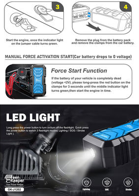 USB1 5V/3A 9V/2A 12V/1.5A USB2 5V/2.1A QC 18W Ввод многофункциональный Jump Starter Power Bank