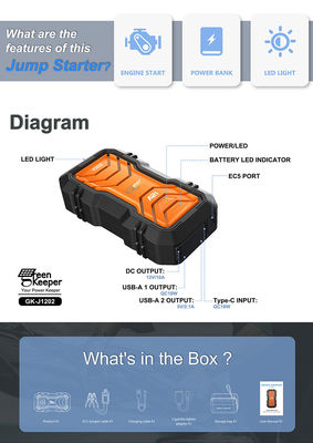 Высокая емкость 16000mAh 2000A Автомобильный аккумулятор для экстренного подъема и усиления